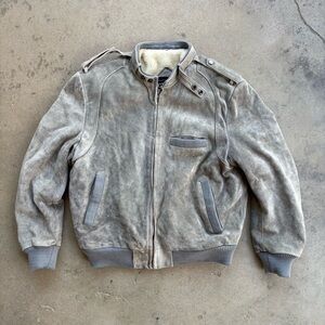 Vintage Leather Jacket Cortina Large Gray Full Zip
